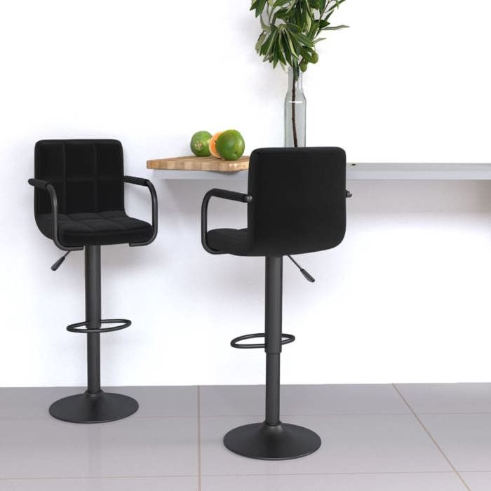 Tabourets de bar réglables - vidaxl - Lot de 2 - Noir - Tissu polyester - 48x47 cm - Hauteur réglable (90-111 cm)