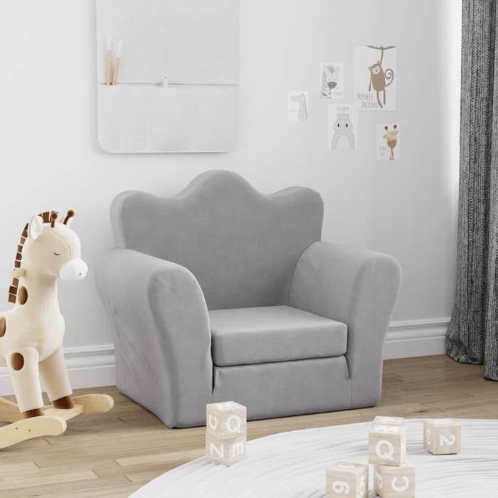 Canapé-lit pour enfants - vidaXL - Gris clair - Peluche douce - 54x34-90x45 cm - Housse amovible - Mousse épaisse