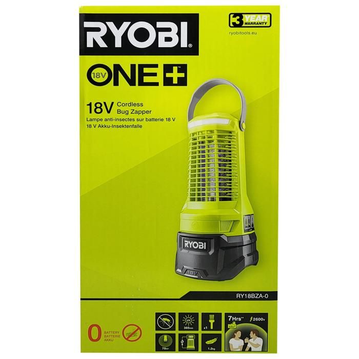 Lampe anti-insectes UV - RYOBI - RY18BZA-0 - 18V ONE+ - Port USB - Lampe LED intégrée Lampe anti-insectes UV - RYOBI - RY18BZA-0 - 18V ONE+ - Port USB - Lampe LED intégrée