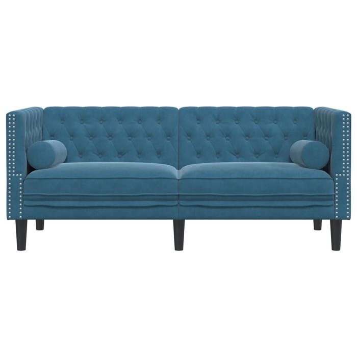 Promotion janvier Canapé Chesterfield - avec traversins - 2 places - MANGO - SOFA DOUBLE - bleu velours - 174x74.5x70.5 cm - SS263