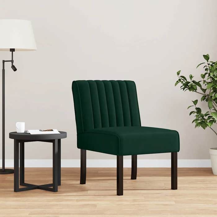 SALE 2026 Fauteuil Chaise de relaxation Vert - Fauteuil sans accoudoirs vert foncé velours PRO965652206