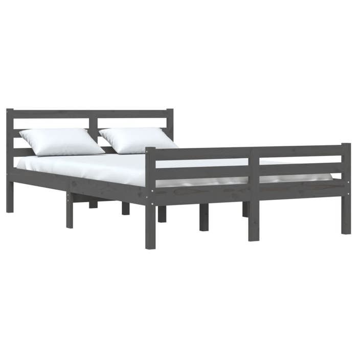 2 Places - Cadre de lit et sommier à lattes double - VIDAXL - Contreplaqué - contemporain - sans matelas - Gris bois massif 140x190