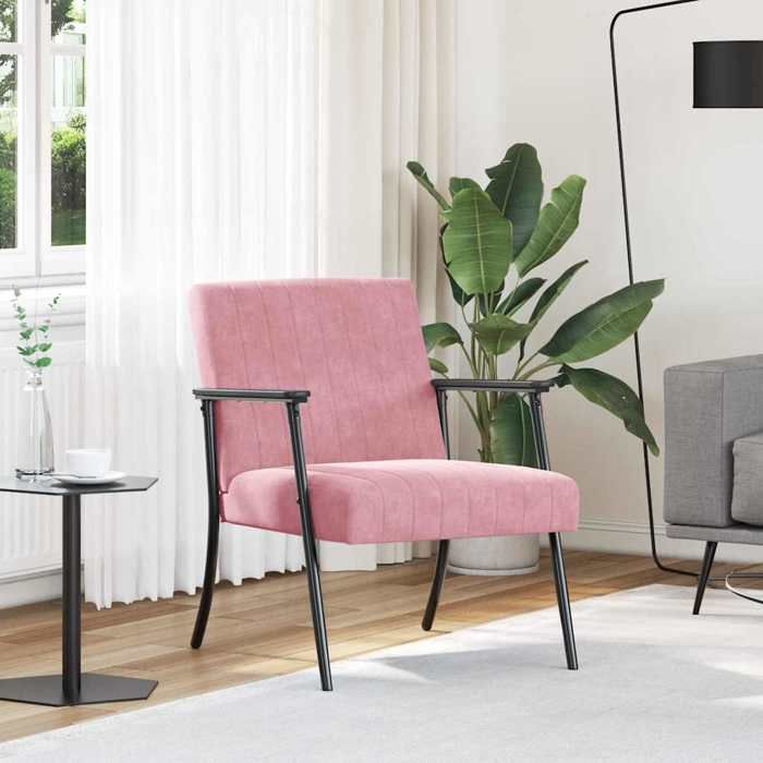 NEW 2026 Fauteuil-chaise simple - 1 pc - Poids maximal: 110 kg - Rose 59x75x78 cm Velours L6760