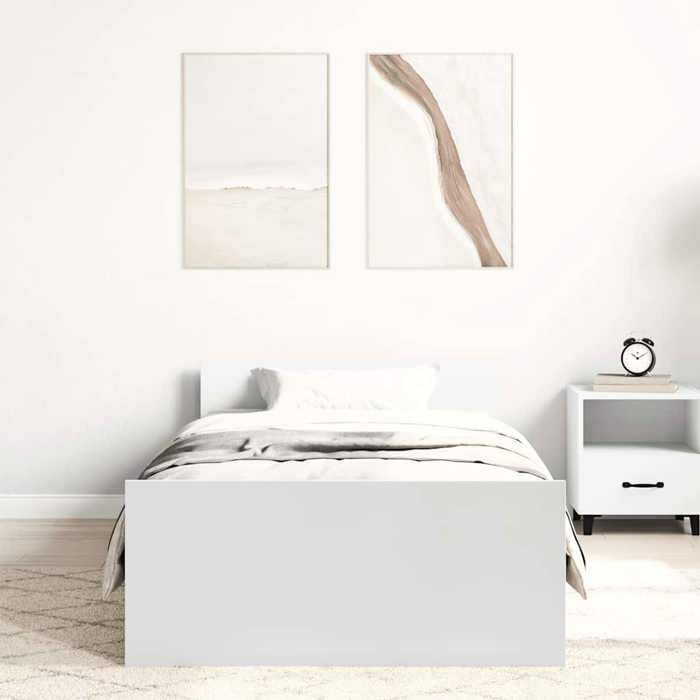 (TOP 2026)Cadre de lit bois - Lit adulte 1 place - SHELL - sans matelas - blanc 90 x 200cm bois dingén