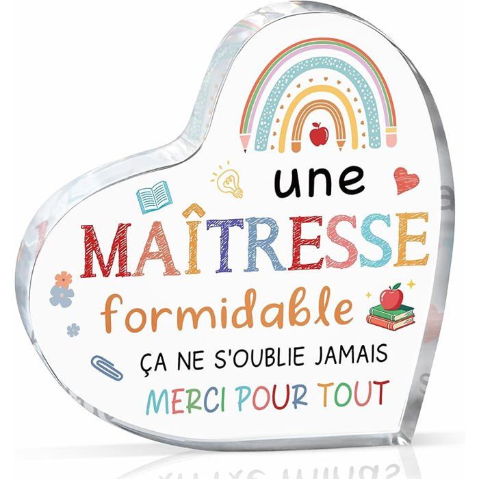 Gleevara Cadeau Maitresse École Cadeau Maitresse École Fin Année Belle Plaque Acrylique en Forme Cadeau Maitresse