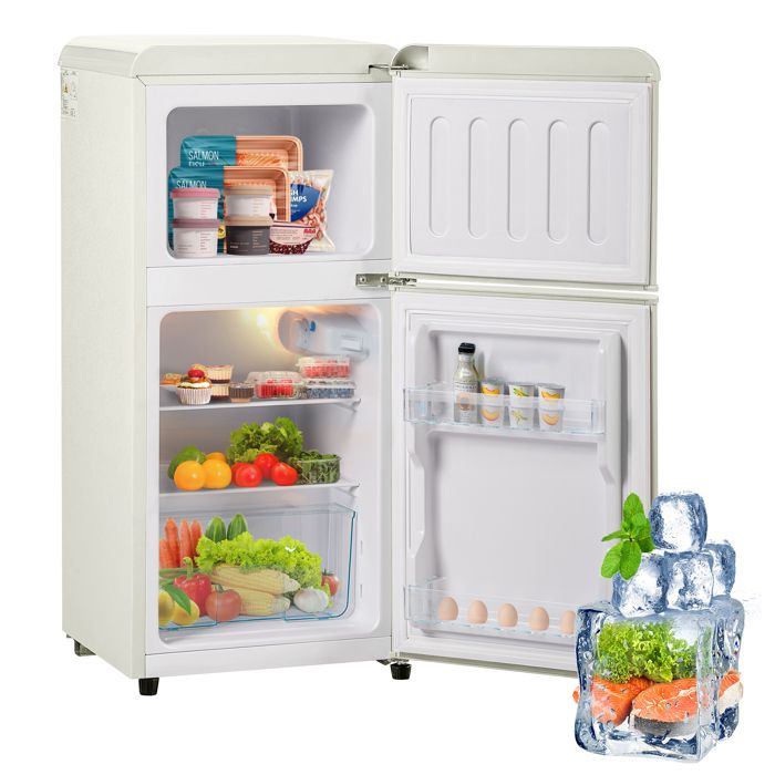 Réfrigérateur combiné - 60L - LED - classe E - tapis antidérapants - réfrigérant R600A pour protéger lozonosphère - blanc