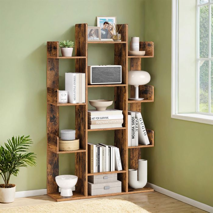 Bibliothèque Grande Bibliothèque en Forme d’Arbre Étagère de Rangement Bibliothèque aux Angles Arrondis Marron