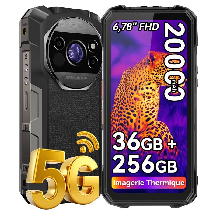 5G Smartphone Robuste FOSSiBOT F115 Ultra 36Go+256Go 20000mAh 678 FHD Imagerie Thermique Télémètre Android 16 Double SIM Noir