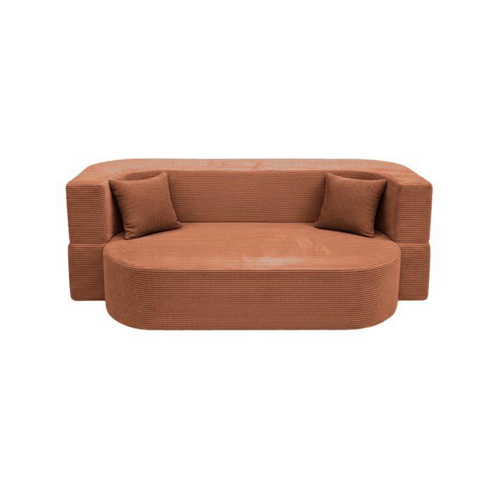 VENEDA - Canapé droit convertible velours côtelé 3 places Terracotta VENEDA - Canapé droit convertible velours côtelé 3 places Terracotta