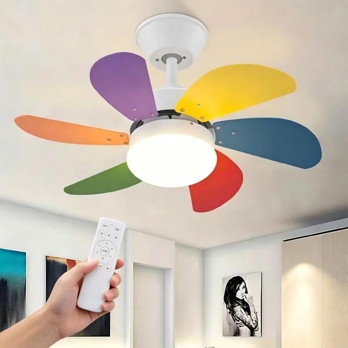 Ventilateur de plafond silencieux NETTLIFE – 6 pales Douille E27 Multicolore 75 cm télécommande minuterie chambre/salon