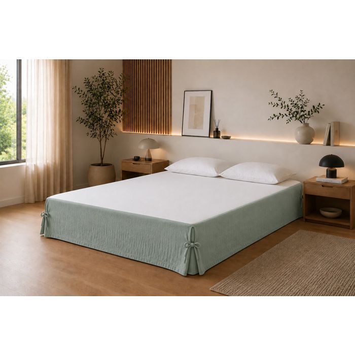 Cache-sommier 160 x 200 cm Double Gaze de Coton GAÏA Eucalyptus – Qualité Haut de Gamme
