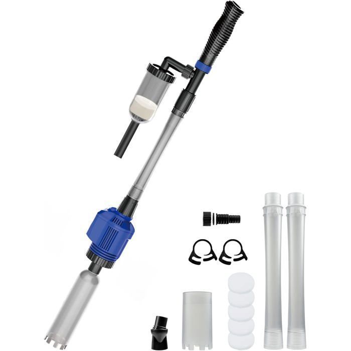 3 en 1 Aspirateur Automatique pour Aquarium Nettoyeur de Gravier avec Éponge Filtrante pour Aquarium Moyen et Grand