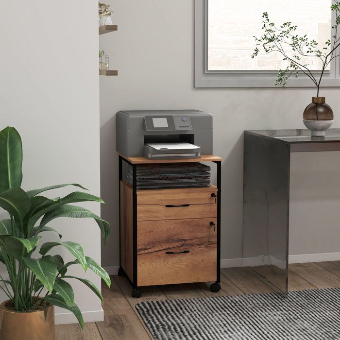 Caisson de bureau - 44 x 40 x 66 5 cm - 2 tiroirs - Serrure et roulettes (2 freins) - Barres réglables A4/lettre