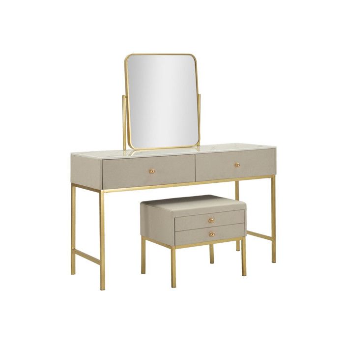 Coiffeuse avec Tabouret Luxury 120cm Beige & Or