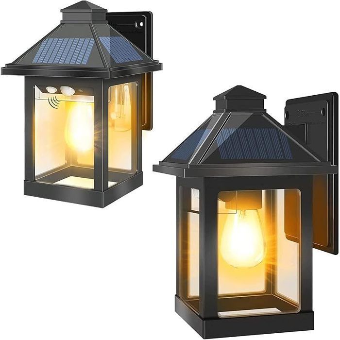 umière Solaire Extérieure Vintage Lampe Solaire avec Détecteur de Mouvement 3 Modes Éclairage LED IP65 Imperméable Jardin Cour