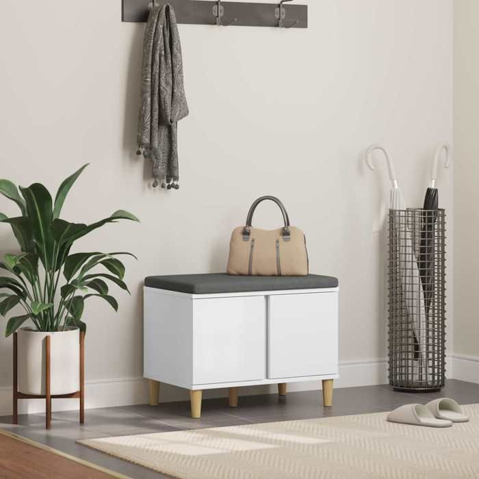 Banc dentrée - vidaXL - Meuble intérieure(1 pc) - bois dingénierie et tissu - blanc - 60 x 38 x 46 cm@xst81h