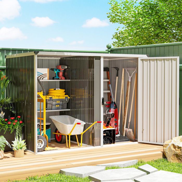 Abri de jardin en acier galvanisé 231 x 125 x 162 cm gris avec porte verrouillable