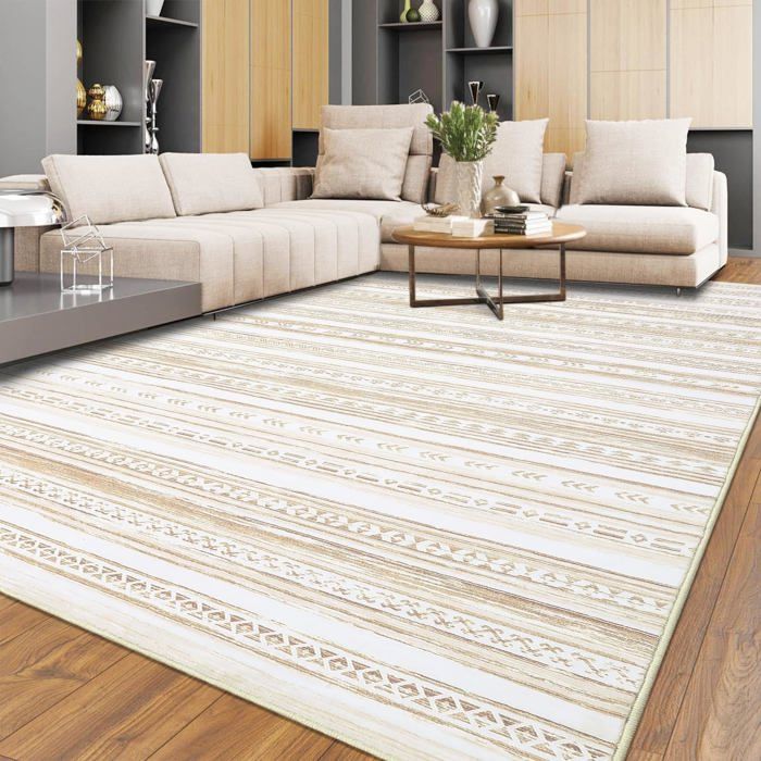 Tapis moderne dos antidérapant lavable machine grand tapis intérieur salon chambre couleur naturelle