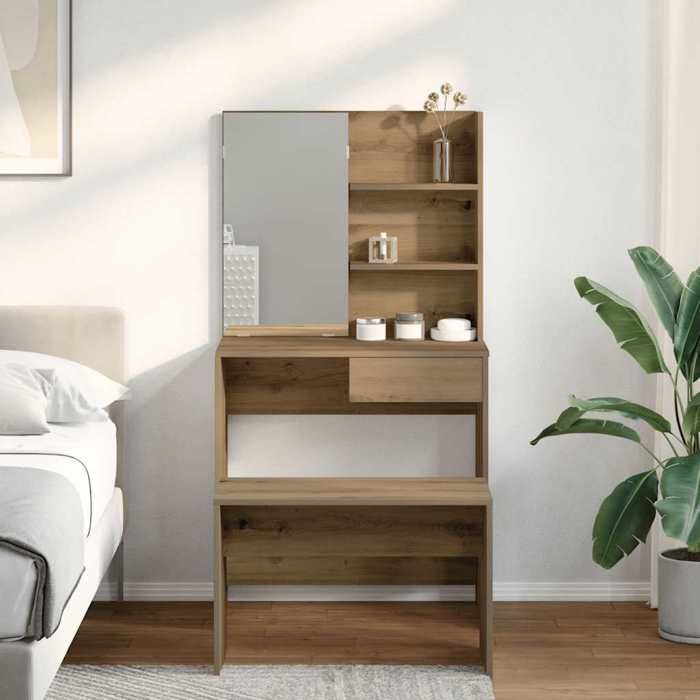 vidaXL Ensemble coiffeuse chêne artisanal bois ingénierie meuble maquillage design authentique naturel