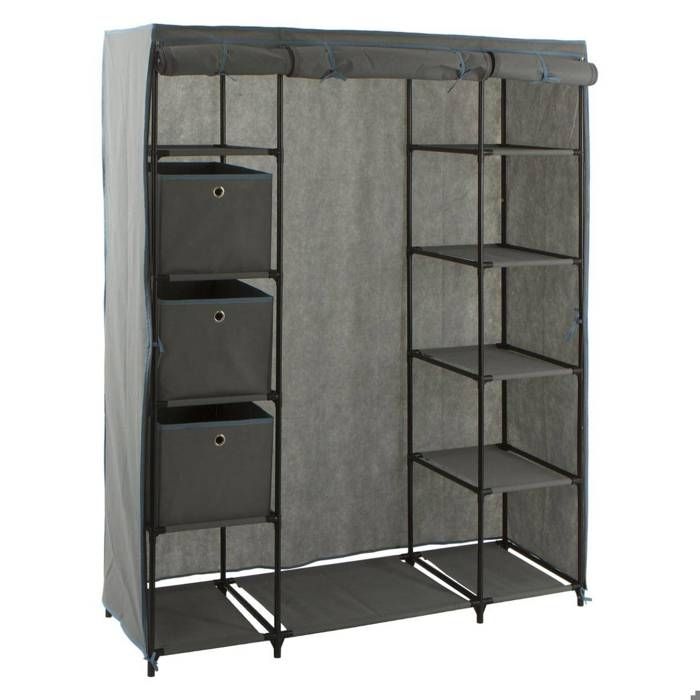Armoire penderie 3 boîtes tissu gris anthracite - 5 five simply smart