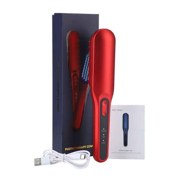 Meilleurs prix pour Rouge-Brosse électrique anti chute de cheveux, thérapie par la lumière LED rouge et bleue, peigne de massage
