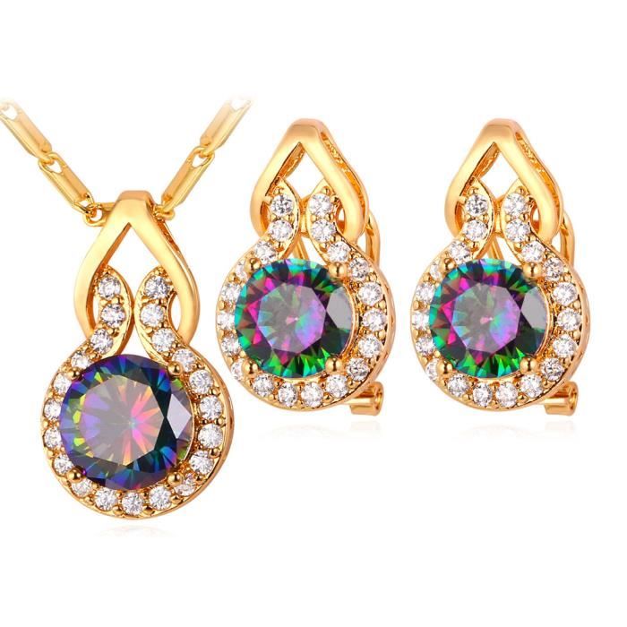 Pour Femmes Fashion Pendentif Cristal Plaqué Or Collier Chat Boucles d/'oreilles zircon