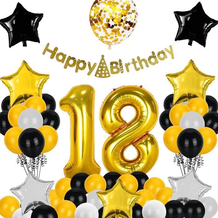 18 Ans Anniversaire Decorations Noir Or Kit Pour Adult Anniversaire 18 Ans Deco Bannieres De Joyeux Anniversaire Numero 18 Ballon An Cdiscount Maison