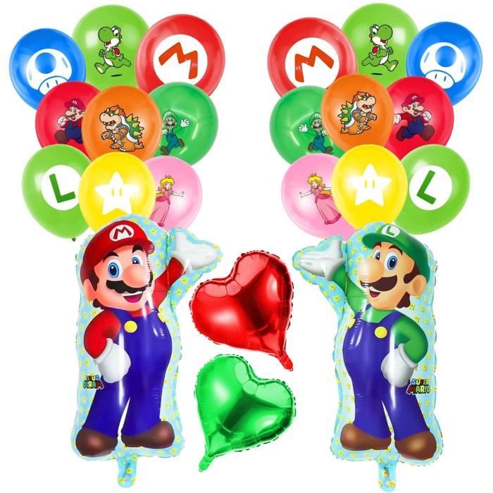 Decoration Anniversaire Mario 32 Pièces,Ballons Latex Mario,D'or