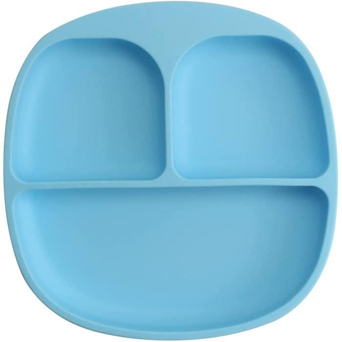 Assiette Bébé En Silicone Forme Baleine - 3 Compartiments Avec Ventouse - Sans BPA - Micro-ondes & Lave-vaisselle - Rose - 6