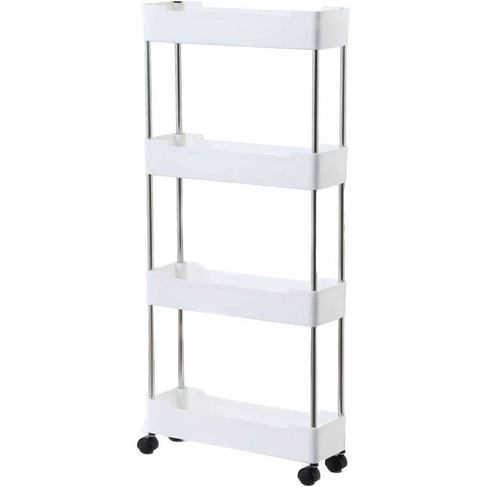 Chariot De Rangement 4 étages KOMFOTTEU – Coulissant Avec Roues Et Poignée – 47,5 X 13 X 80,7 Cm – Blanc – Idéal Cuisine, Salle De Bain, Bureau - 5