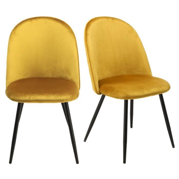 lot 2 chaises capitonnées en velours jaune avec pieds métal - fary meubletmoi