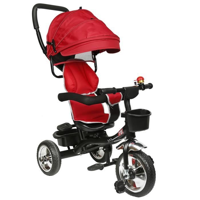 Tricycle bébé évolutif avec Roue anti-déflagrante - Rouge - 4 en 1