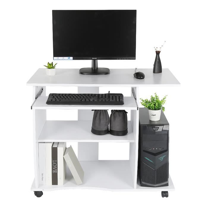 Bureau D Ordinateur 90x50x75cm Avec Poulie Blanc Table Informatique Tablette Clavier Achat Vente Meuble Informatique Bureau D Ordinateur 90x50x7 Soldes Sur Cdiscount Des Le 20 Janvier Cdiscount