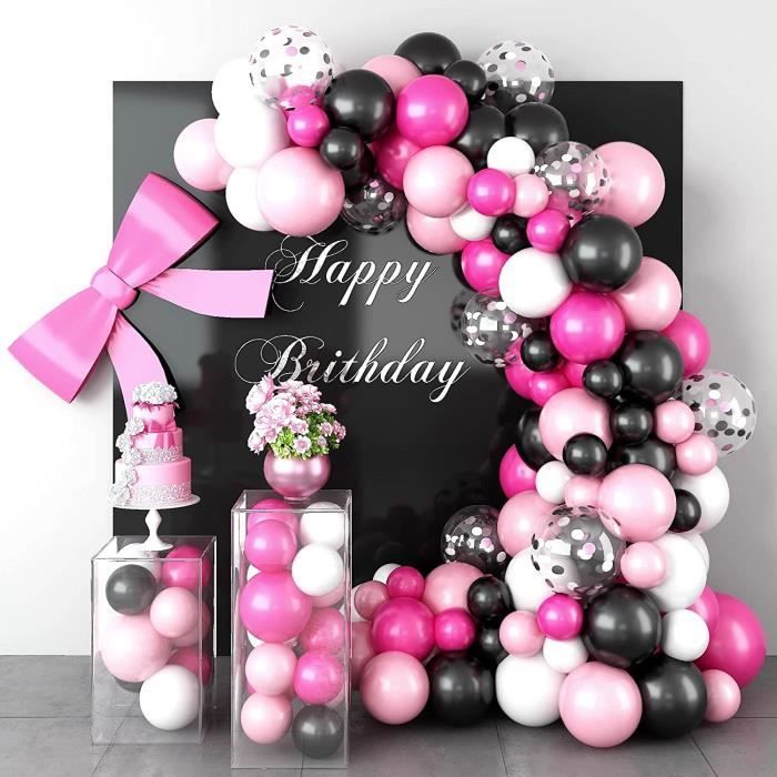 Kit de guirlande de ballons rose et noir, 114 pièces rose vif, rose pastel,  noir, blanc, ballons en latex Minnie Mouse pour A206 - Cdiscount Maison