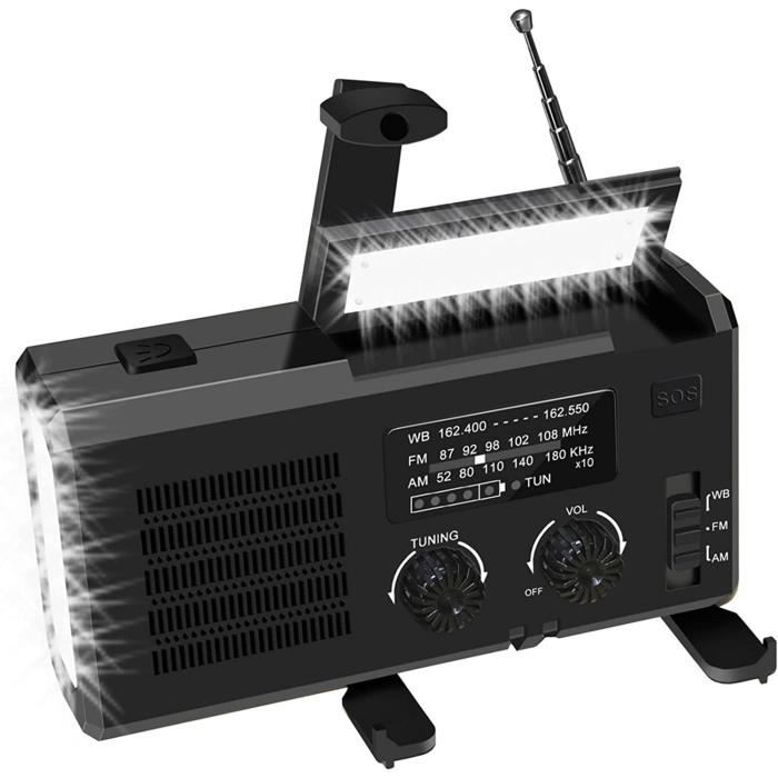 Radio Multifonction Portable - FM/AM/NOAA + Lampe LED + Chargeur Manivelle/solaire - Pour Camping Et Urgences