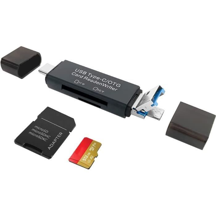 Lecteur De Carte SD, Adaptateur Micro OTG 5 En 1 Cartes Mémoire Pour PC  Pour Téléphone Portable Pour Ordinateur Portable 