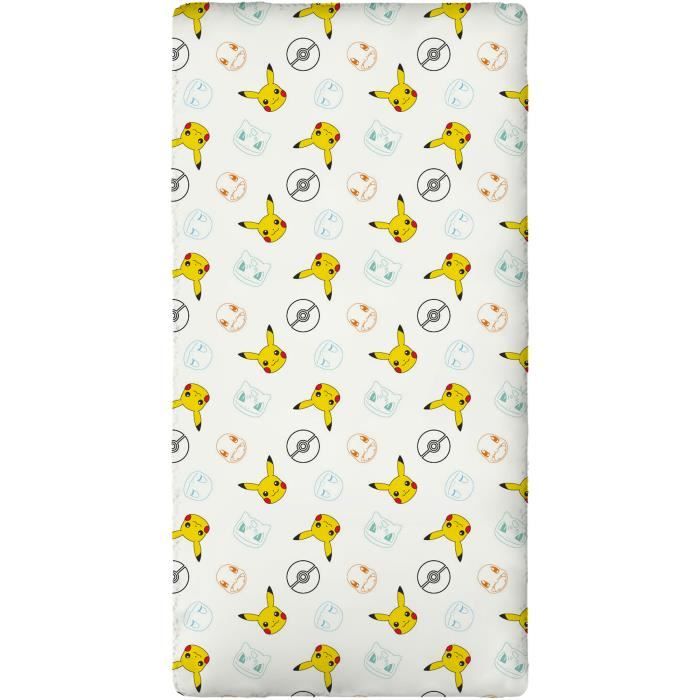 Pokemon Drap Housse 90x190cm 100 Coton Blanc Cdiscount Maison