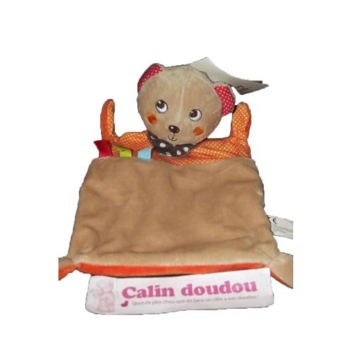 Doudou C A baby club nicotoy ours plat marron beige foulard pois