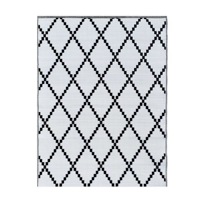 Tapis d'extérieur en plastique tressé - 150x220cm - Noir - Réversible - 100% polypropylène - TUNIS