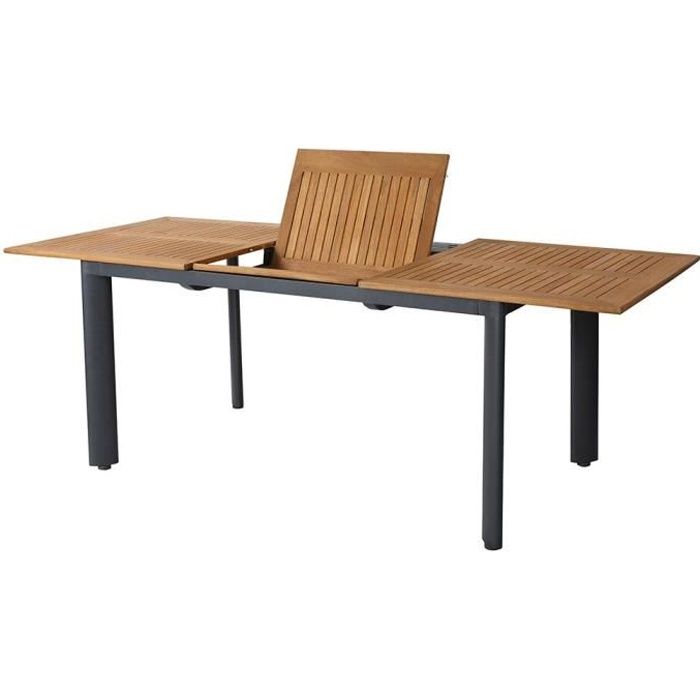 Table de jardin extensible BRASILIA 8 personnes aluminium gris et plateau bois teck