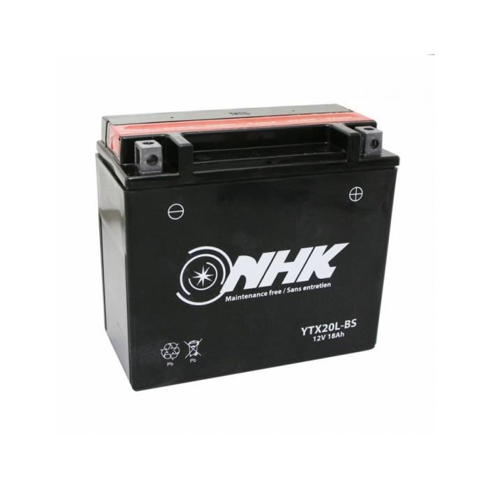 Batterie 12v 18ah ytx20l-bs nhk sans entretien livree avec pack acide (qualite premium)