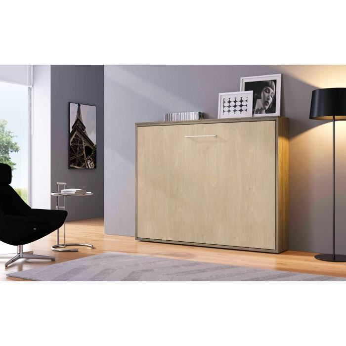Bomeuble Lit Escamotable 140x190 Horizontal Chene Manuel Achat Vente Lit Escamotable Lit Escamotable 140x190 Cdiscount
