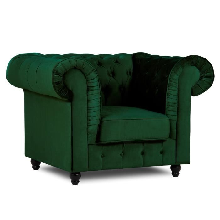 fauteuil chesterfield en velours vert warren - vintage - 1 place - salon