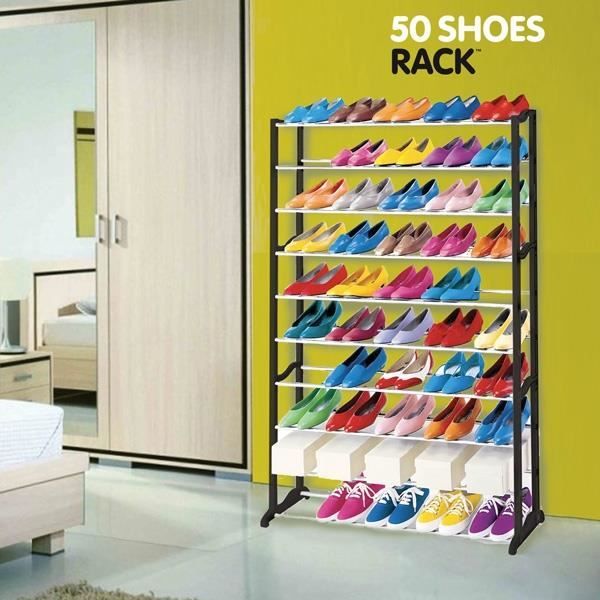 Meuble à chaussures - 50 Shoes Rack - Noir - Métal - Largeur 25 cm