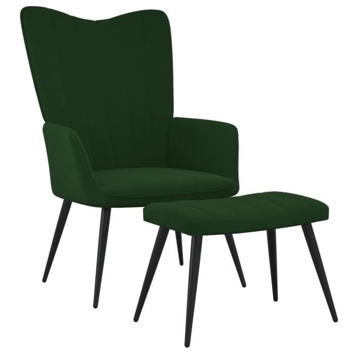 Fauteuil de salon MMF - Confort Chaise de relaxation Contemporain - avec repose-pied Vert foncé Velours