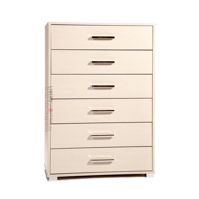 Commode - Orme - 6 grands tiroirs - Guides métalliques - Beige - Adaptable