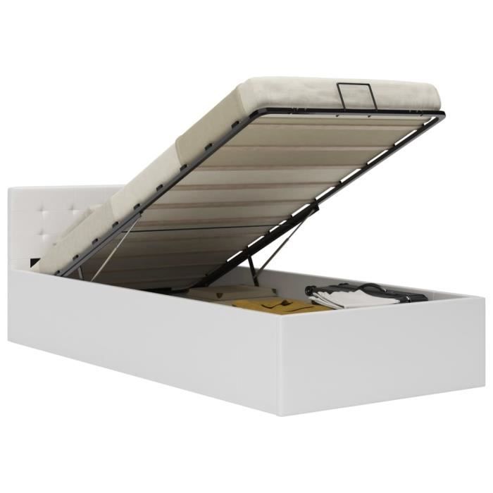 BEST-MEUBLE* Cadre de lit à hydraulique Lit coffre Chambre - Blanc Similicuir 90x200 cm(2885)