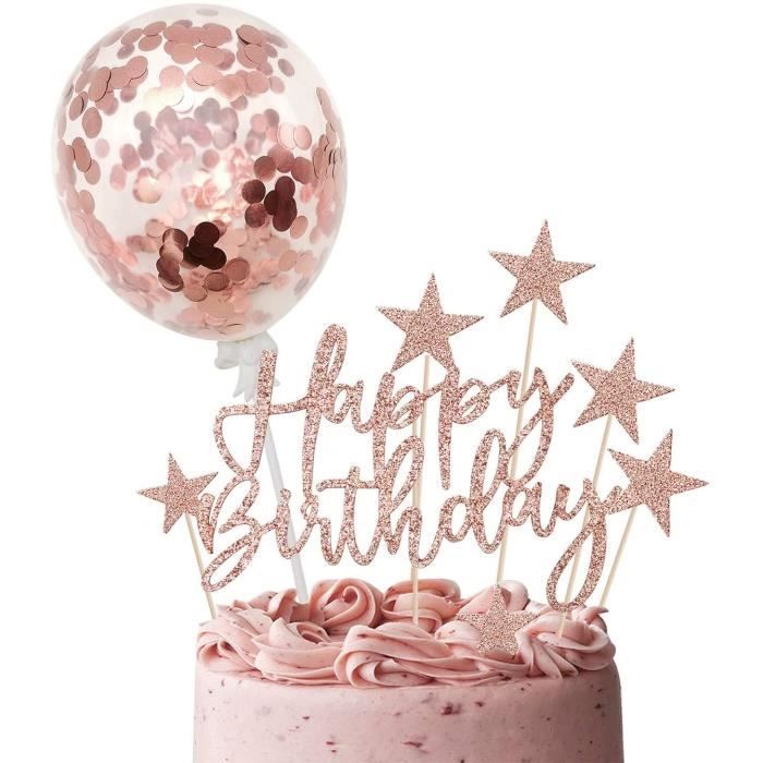 Decoration Gateau Anniversaire Fille Rose Golddeco Gateau Ballon Femme Rose Golddeco Gateau Happy Birthday Coeurs Etoiles Pou 223 Cdiscount Maison