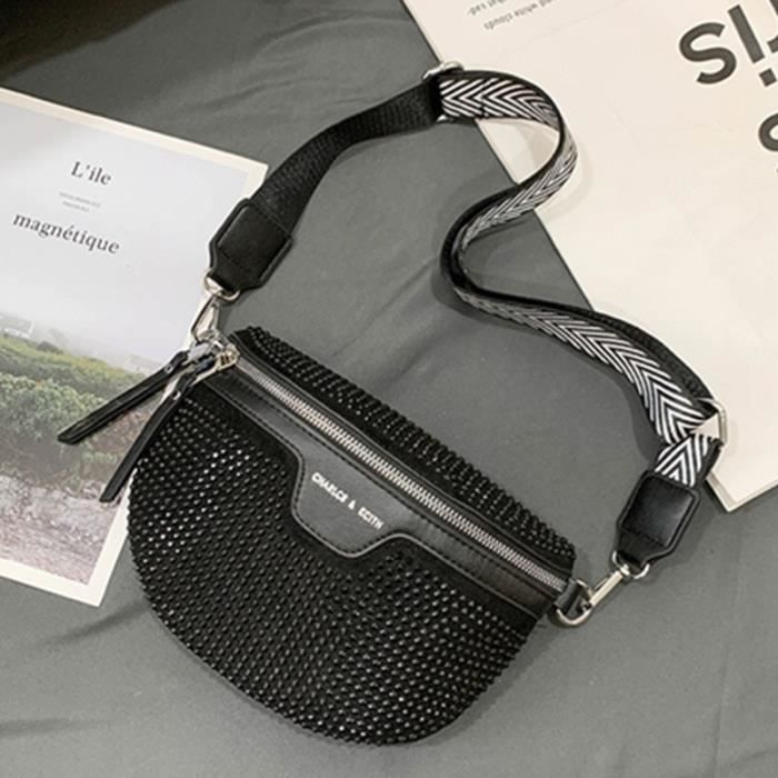 Sac banane noir Sac banane en strass pour femmes sac de ceinture en cuir de luxe et sac de telephone sacs Cdiscount Bagagerie Maroquinerie