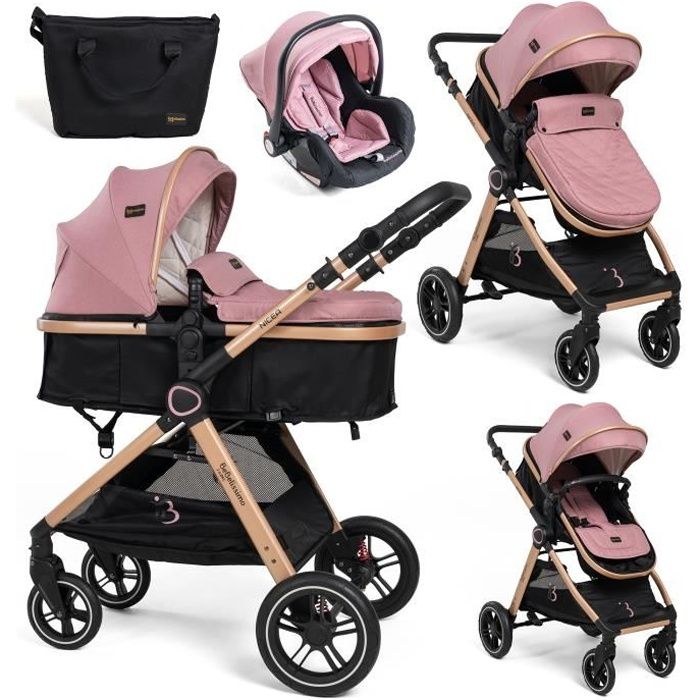 BEBELISSIMO Poussette combinee trio 3 en 1 siege auto 0m nacelle des la naissance jusqu a 22kg Nicea rose Cdiscount Puericulture Eveil bebe